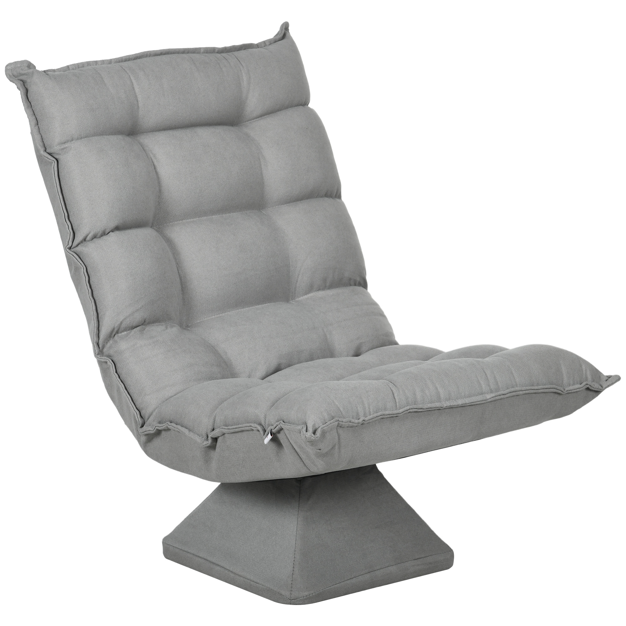 Fauteuil relax grand confort pivotant inclinaison réglable 5 niv. épais garnissage mousse haute densité tissu velours microfibre gris clair