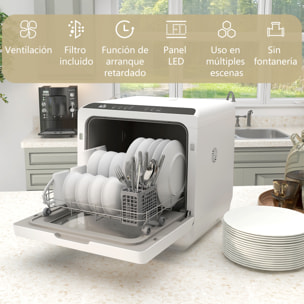 Lavavajillas de Encimera Lavavajillas Pequeño con 5+1 Programas Depósito de Agua de 6L Dos Modos de Suministro de Agua ECO Pantalla LED para Cocina Apartamentos
