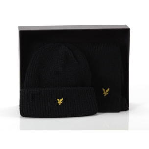 Cappelli Lyle & Scott Lambswool Ribbed Beanie and Scarf set Jet Black Nero