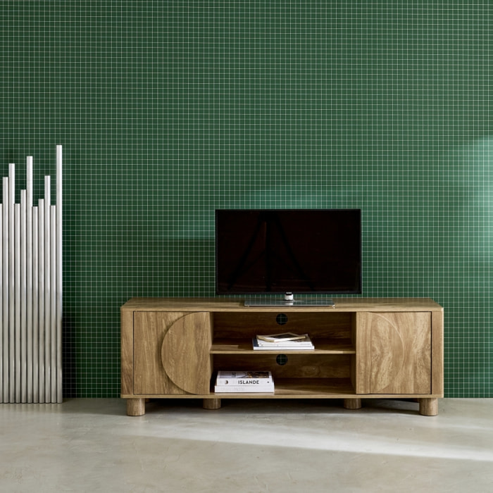 Meuble TV décor bois 2 portes réversibles 155cm PONDI