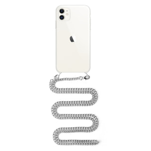 Cover trasparente per iPhone 11 con ciondolo a catena in metallo. Accessorio moda, vestibilità perfetta e massima protezione