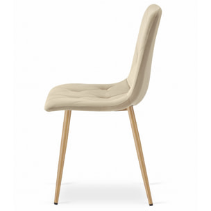 Sedia Libra in Velluto Beige Chiaro con Gambe Effetto Legno