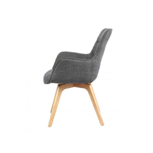 Fauteuil en tissu chiné gris avec accoudoirs et pieds en bois - MALMO