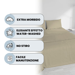 COMPLETO LETTO WATER WASHED, 100% Microfibra, No Stiro - SABBIA