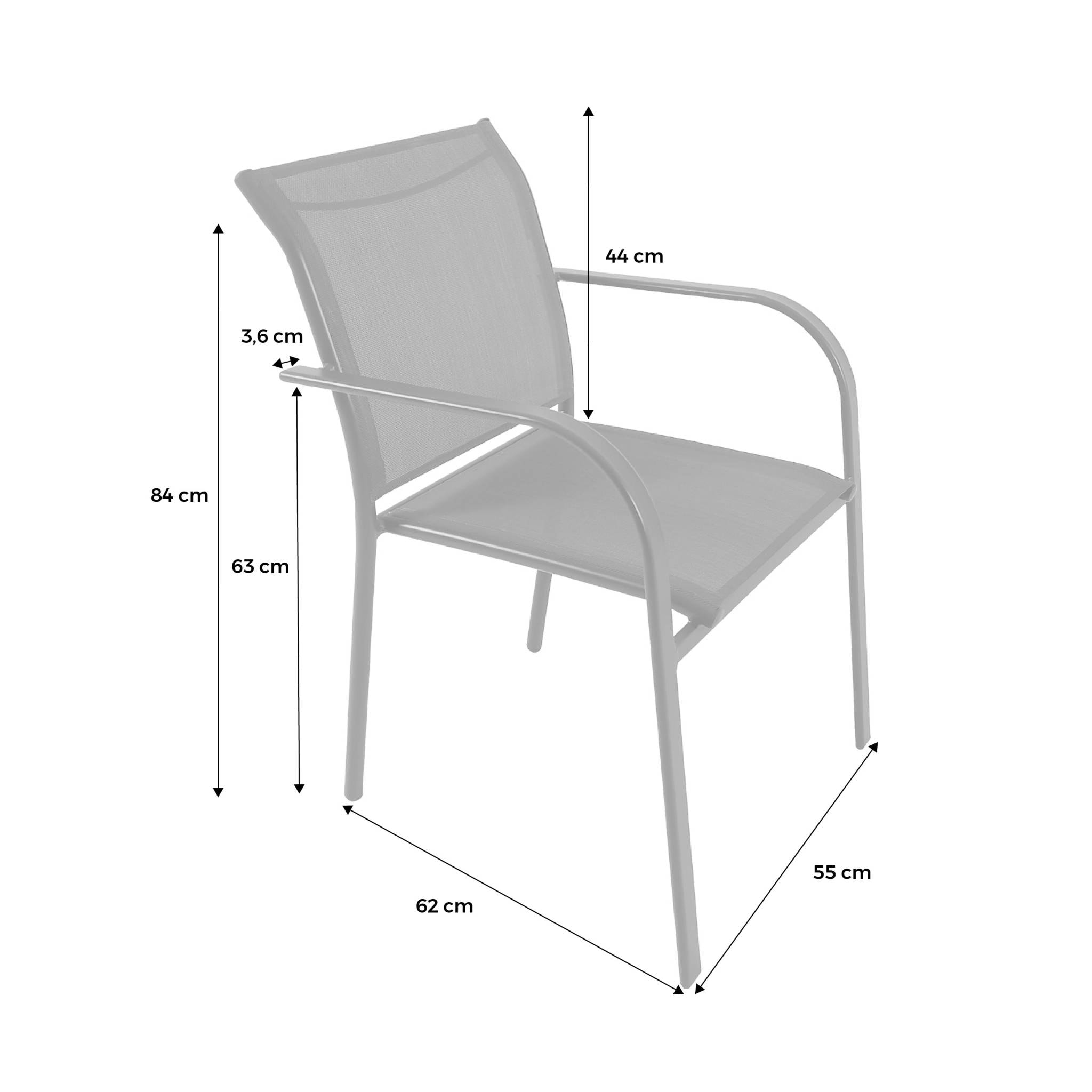 Lot de 2 fauteuils de jardin MILENA en aluminium et textilene anthracite. 62 x 55 x 84 cm