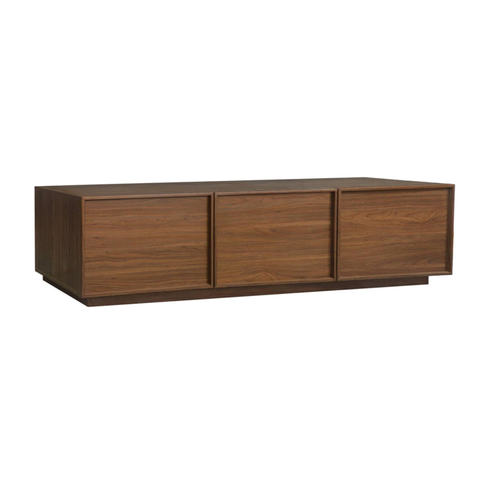 Meuble TV décor bois 3 portes noyer 180cm L 180 x P 43 x H 45cm - Kuba