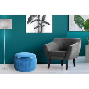Pouf contenitore rotondo Adoree in velluto blu