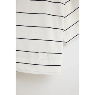 Maglietta a righe ecrù e blu marino dal fit boxy con toppa Polo Club