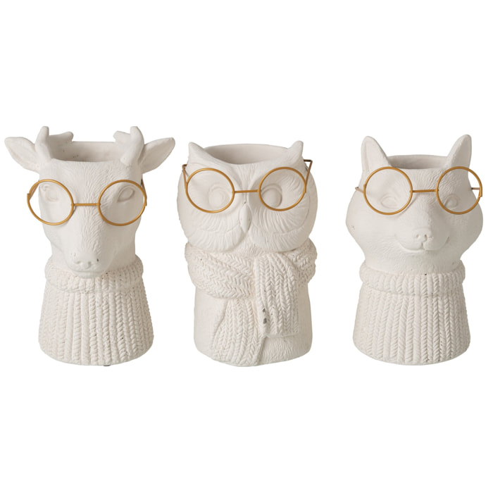 J-Line 3 cache-pots - ciment - beige clair/doré