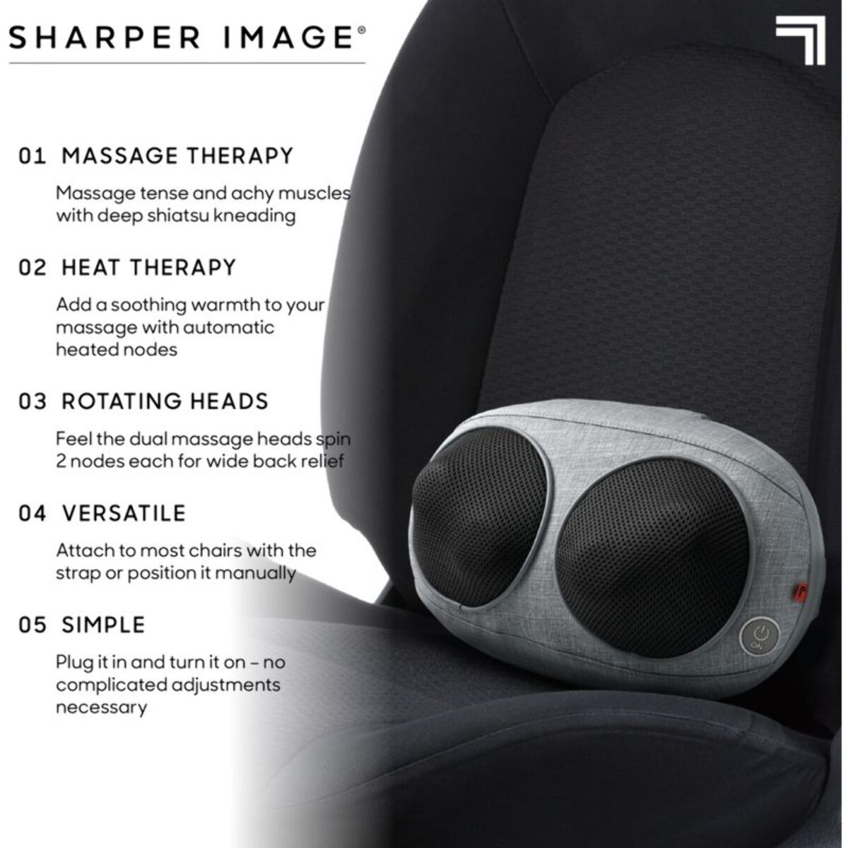 Coussin massant chauffant SHARPER IMAGE compact Shiatsu