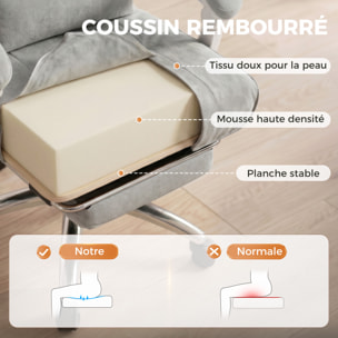 Fauteuil bureau manager inclinable repose-pieds rétractable velours gris clair