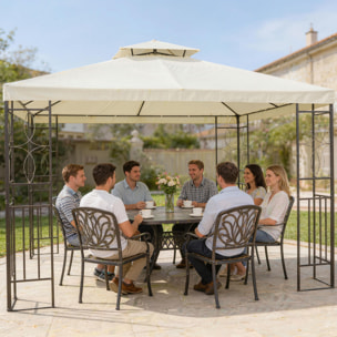 de Jardín 4x3 m, Pabellón de Jardín Gazebo con Doble Techo, Marco de Acero, 8 Orificios de Drenaje, UPF30+, Carpa para Exterior, Terraza, Patio, Fiestas, Blanco Crema