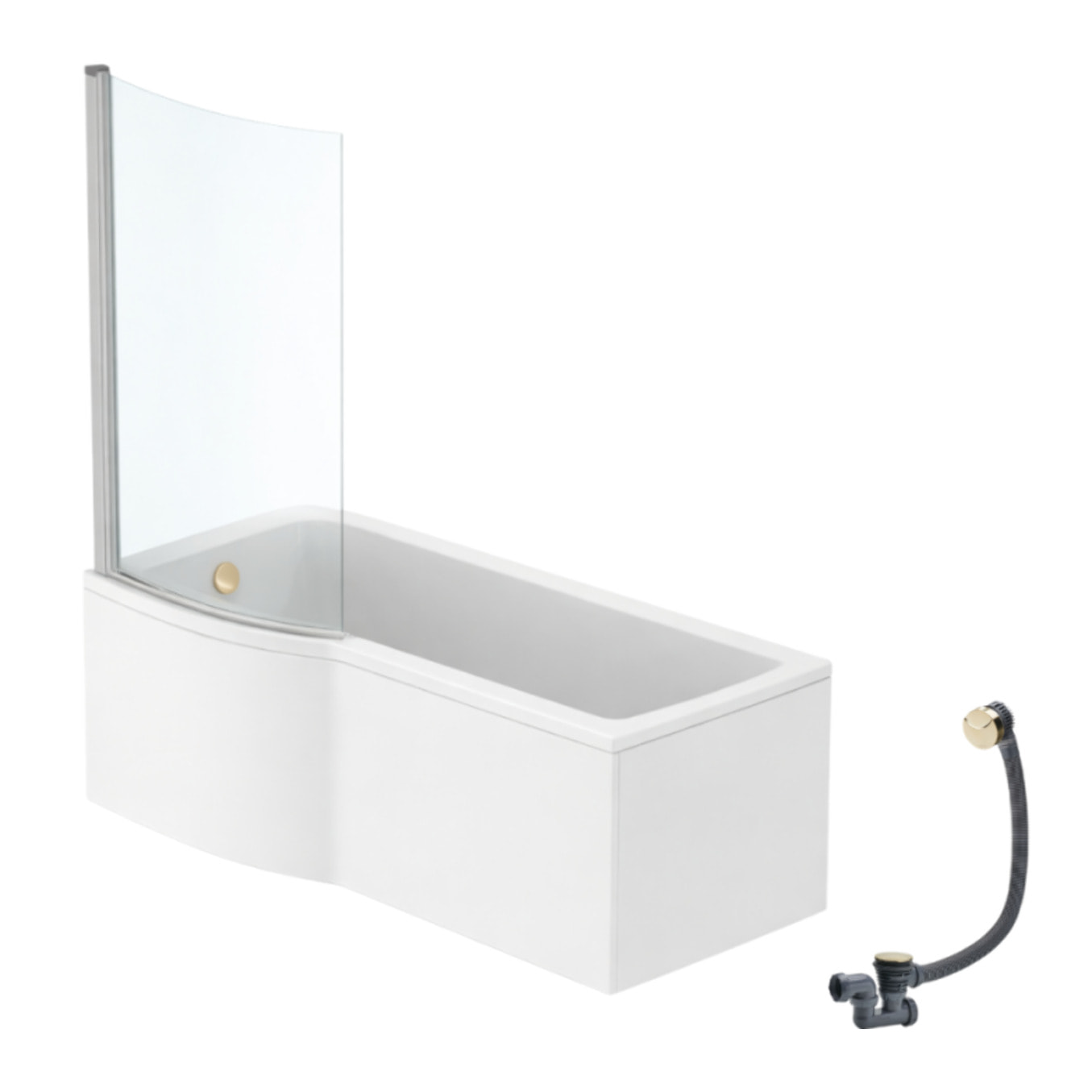 Pack baignoire bain douche 170 x 80 cm gauche Connect Air + tablier + pare bain fixe + vidage Doré