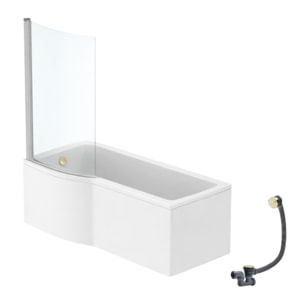 Pack baignoire bain douche 170 x 80 cm gauche Connect Air + tablier + pare bain fixe + vidage Doré