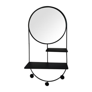 Etagère avec 1 miroir 2 plateaux et 3 patères en métal noir - CHARME