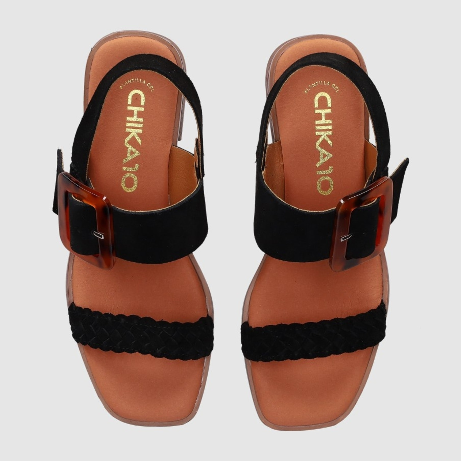 Sandalias de Serraje - Negro - Tacón: 4 cm