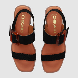 Sandalias de Serraje - Negro - Tacón: 4 cm