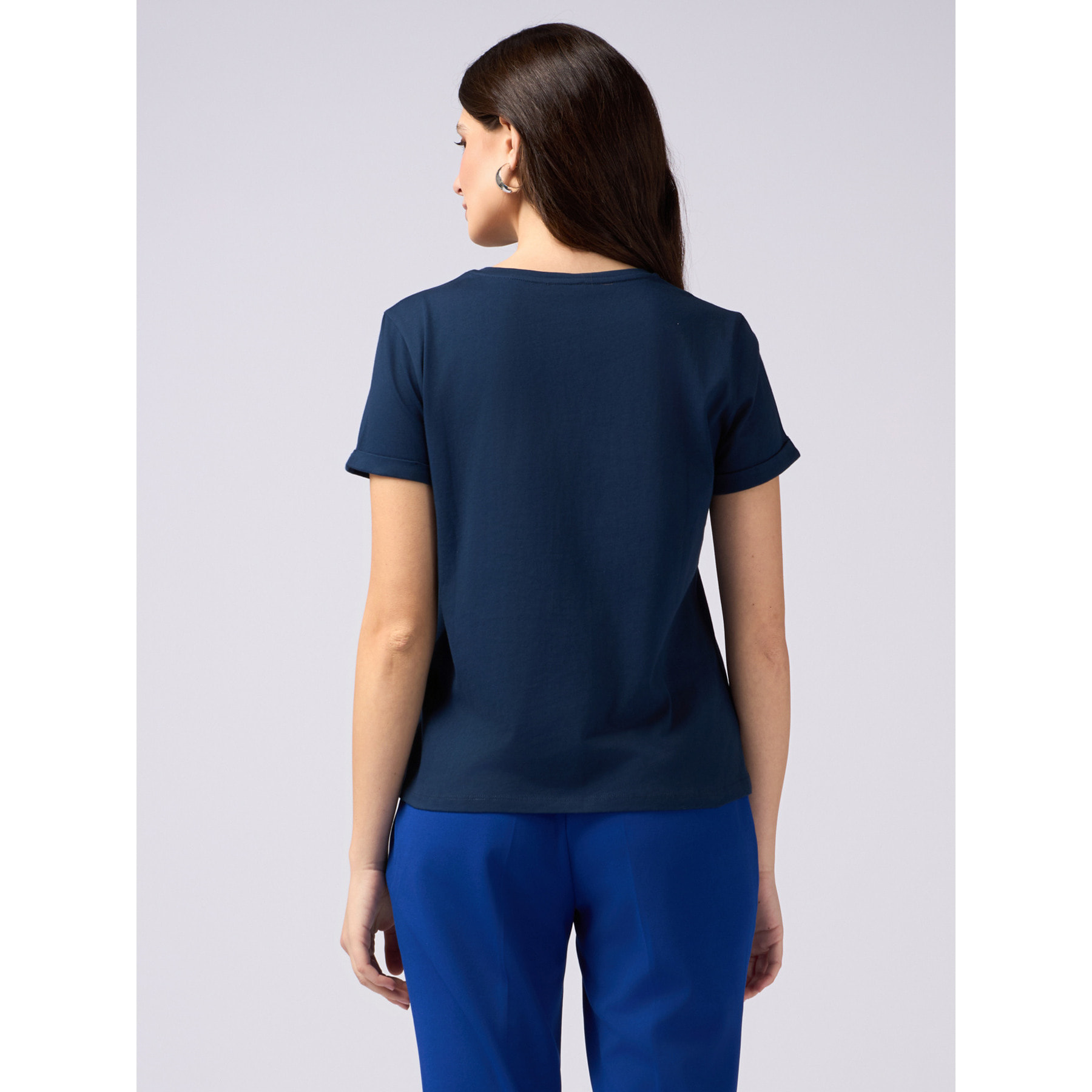 Oltre - Camiseta de punto jersey con aplicación de joya - Azul