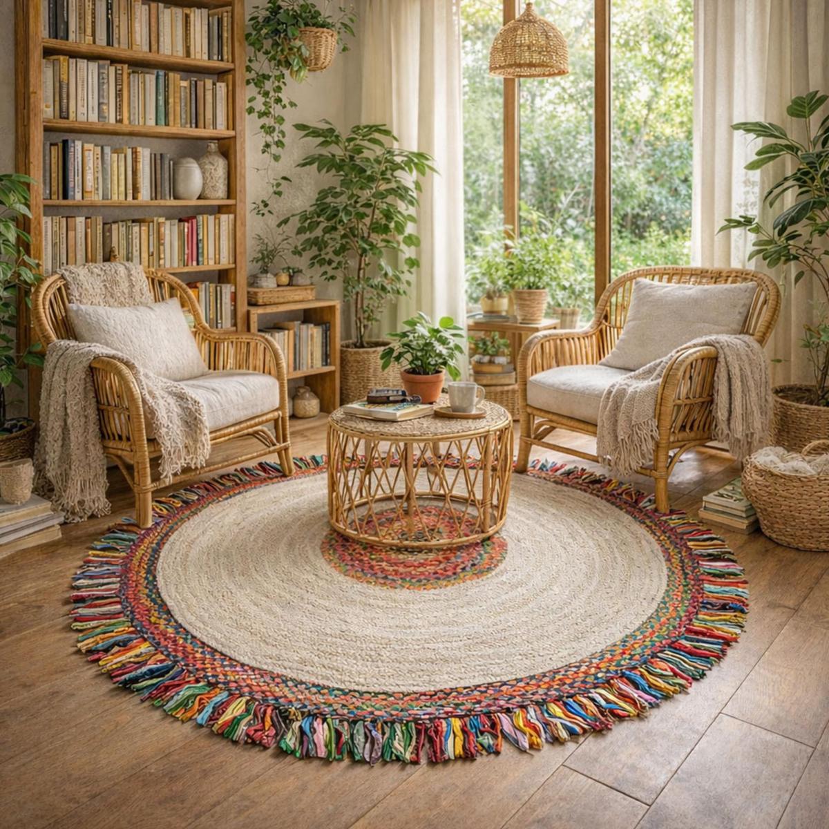 Tapis kilim rond fabriqué à la main en jute TYCUTO