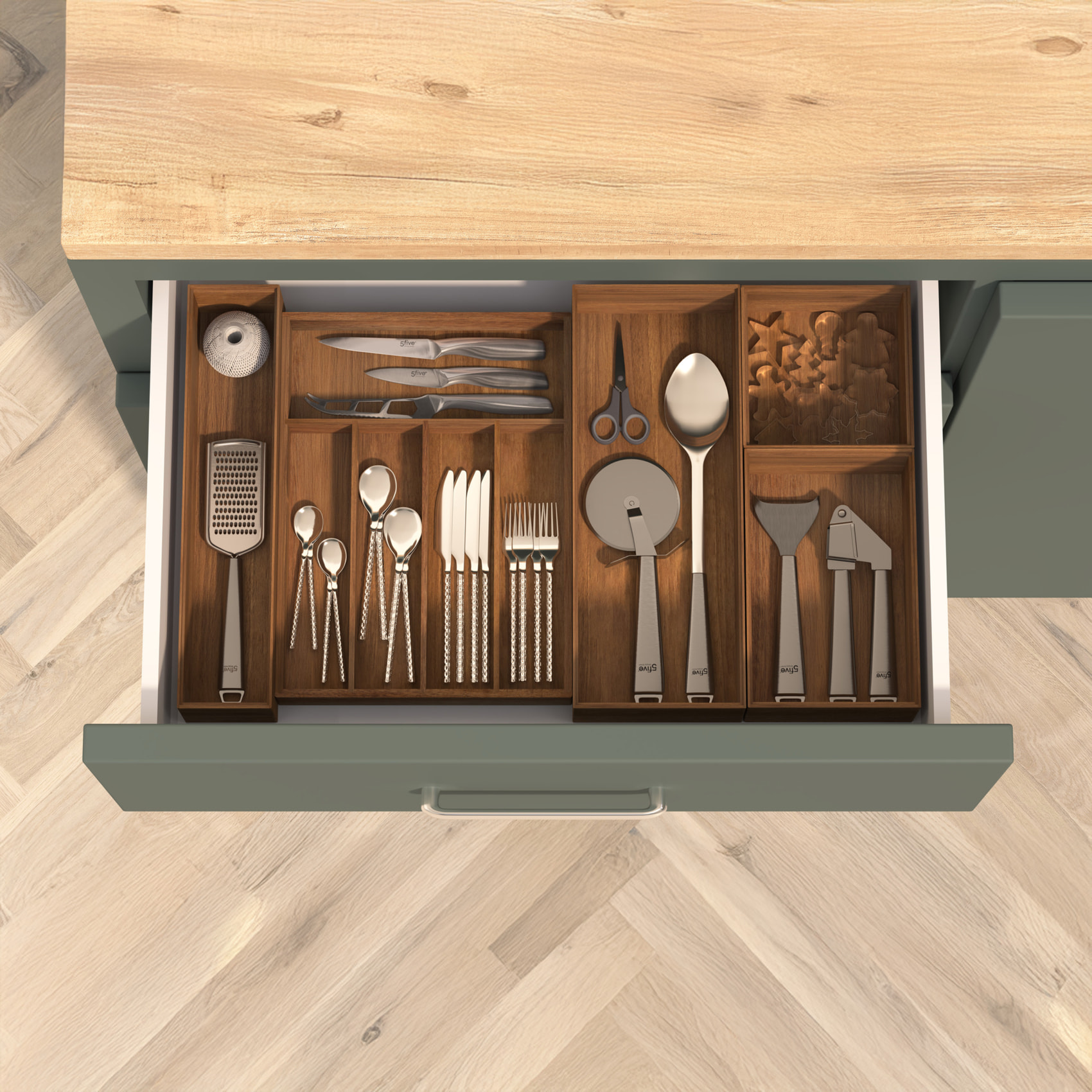 Organisateur de tiroir en bois - Marron Foncé