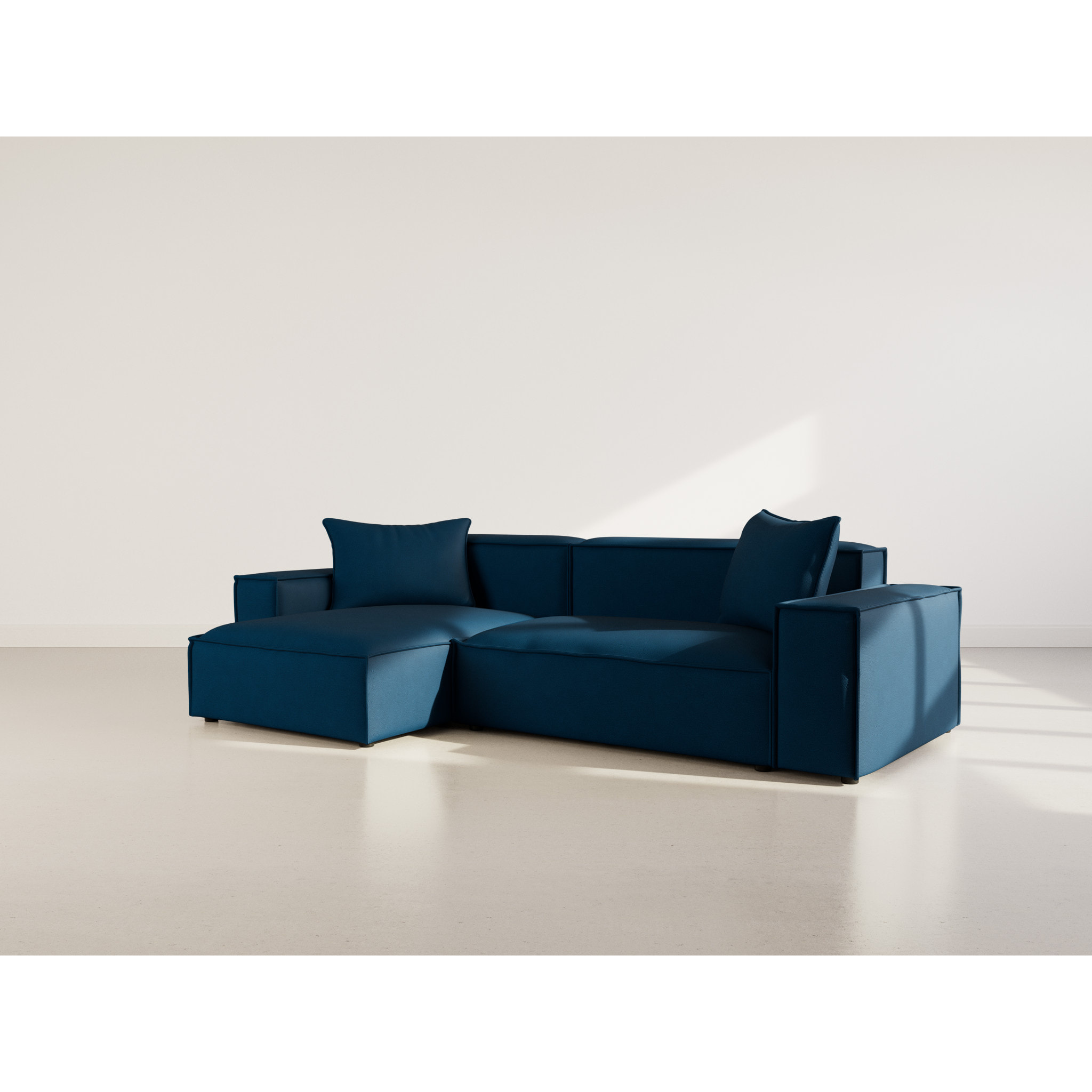 Atlas - Canapé d'angle réversible 4 places en velours texturé - Bleu