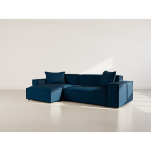 Atlas - Canapé d'angle réversible 4 places en velours texturé - Bleu