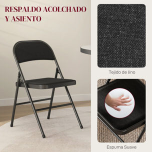 Juego de 4 Sillas Plegables Acolchadas con Respaldo y Estructura de Acero, para Salón, Comedor, Cocina, 45x46x78 cm, Negro