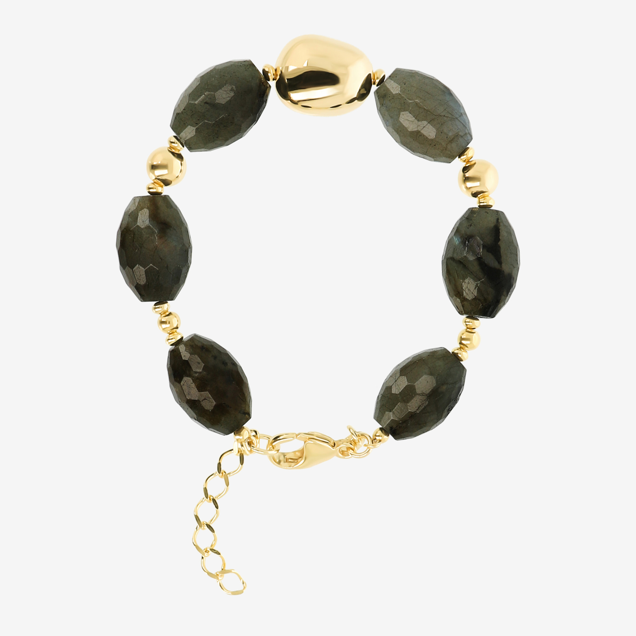 Bracciale in Argento 925 placcato Oro Giallo 18Kt con Pietre Naturali in Labradorite Sfaccettata