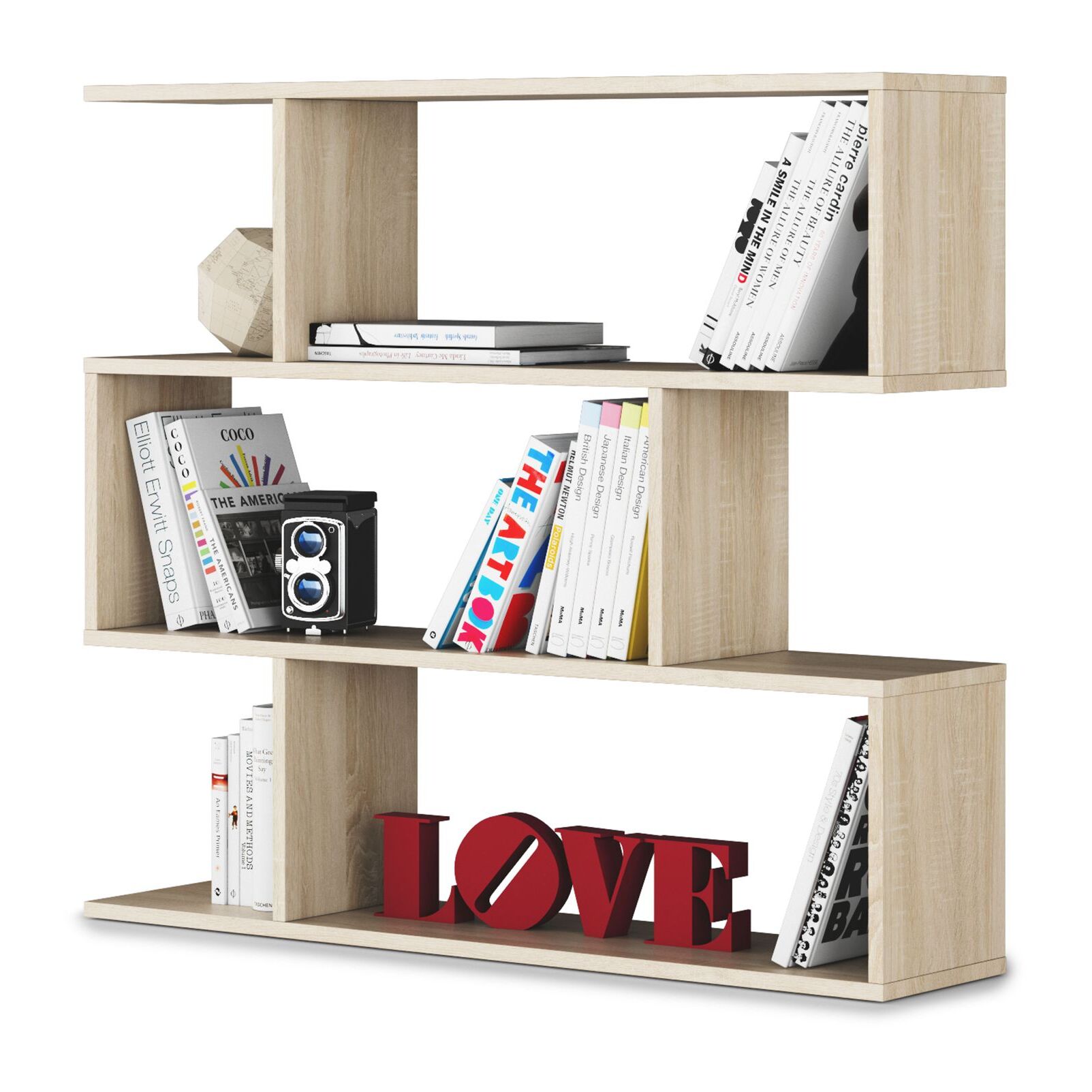 Libreria Da Terra Con Scaffali, Mensole Zig Zag 6 Vani Portaoggetti 4 Ripiani Design Moderno Soggiorno Casa Studio Ufficio Sala 97x110x25 cm Rovere