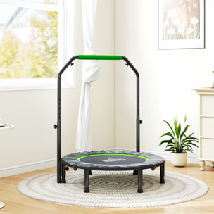 Trampolín de Fitness Adultos Ø102 cm, Cama Elástica Plegable con Mango Ajustable de 4 Niveles, Marco de Acero, para Entrenamiento Piernas, Cuerpo en Hogar, Oficina, Gimnasio, Negro y Verde