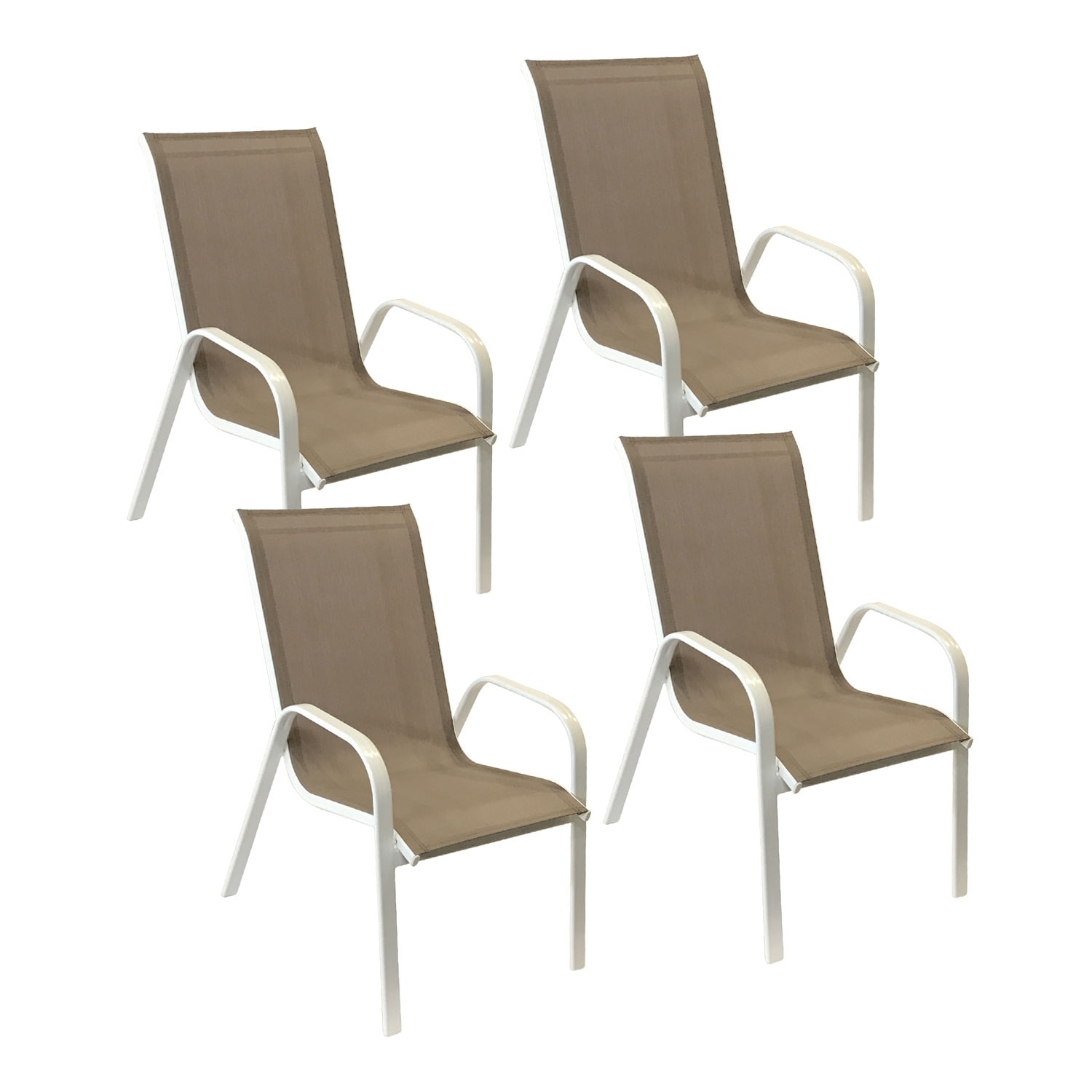 Lot de 4 chaises MARBELLA en textilène taupe - aluminium blanc