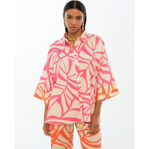 Camicia a maniche corte con stampa a foglie