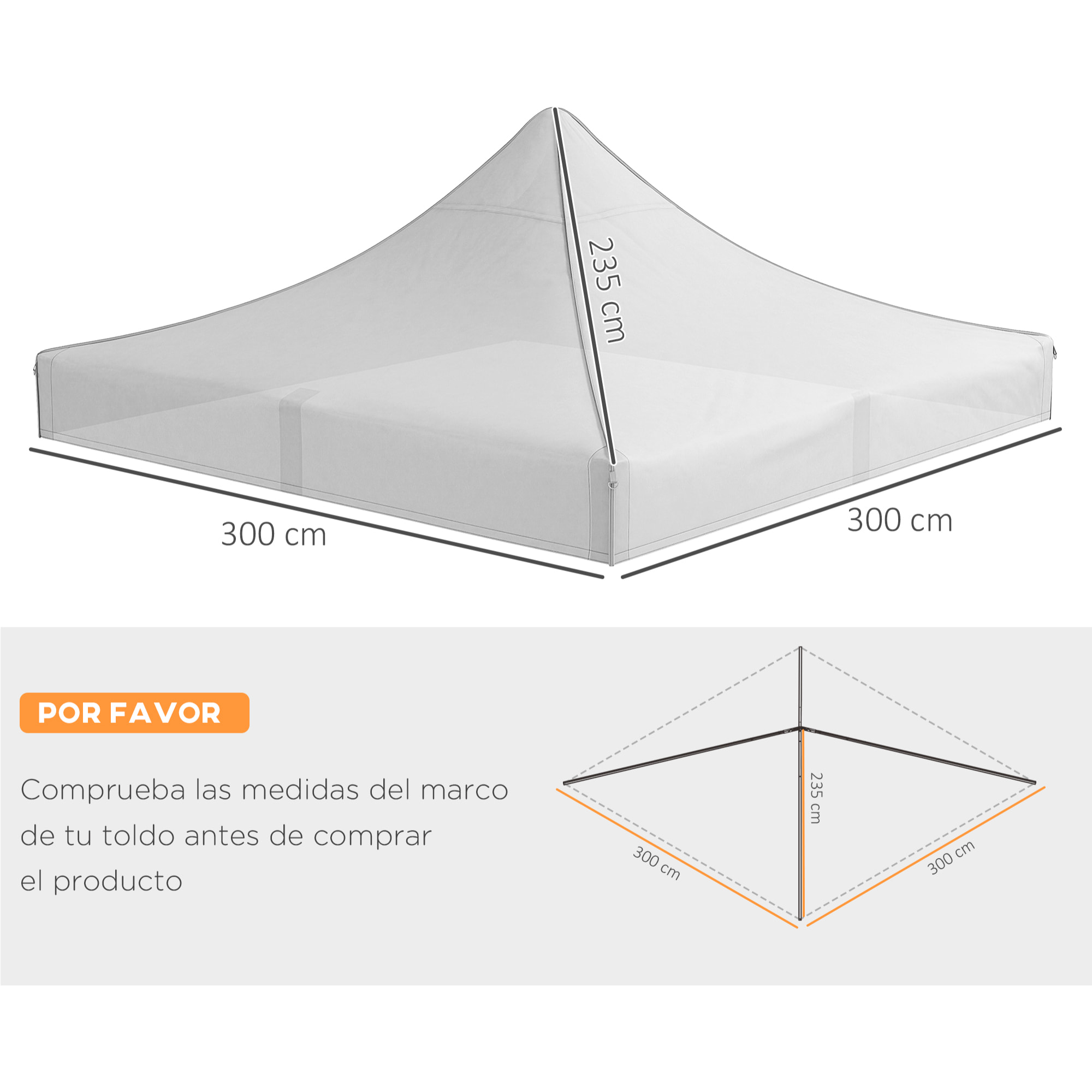 Techo de Carpa para Celebraciones 3x3 m Techo de Repuesto para Carpa Plegable de Tela Oxford con Techo Puntiagudo Impermeable y Anti-UV Blanco