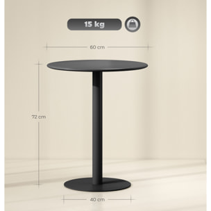 Mesa de Comedor Redonda para 2 Personas Mesa de Cocina de Acero para Interior y Exterior Ø60x72 cm Negro