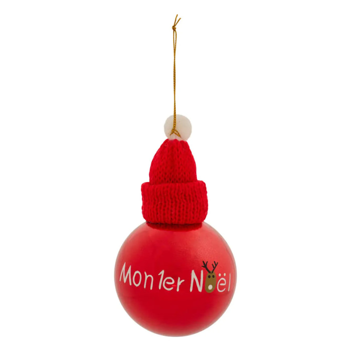 Boule Mon Premier Noël bonnet D.8cm rouge