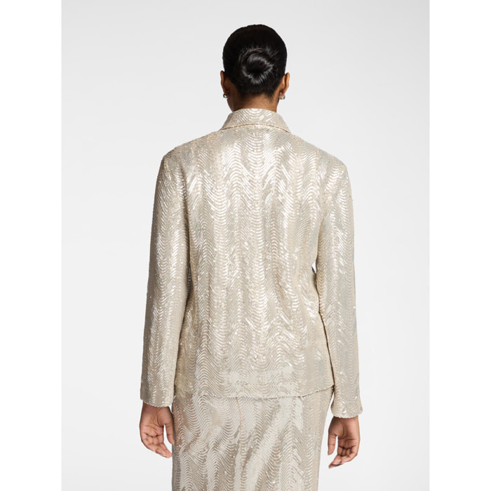 Elena Mirò - Camicia in tulle con paillettes - Beige