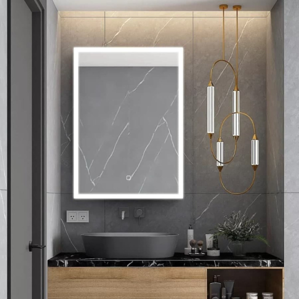 Feel 60x80 cm miroir suspendu rectangulaire avec éclairage LED 3 couleurs et capteur, blanc  (SATZFEELOBLED6080)