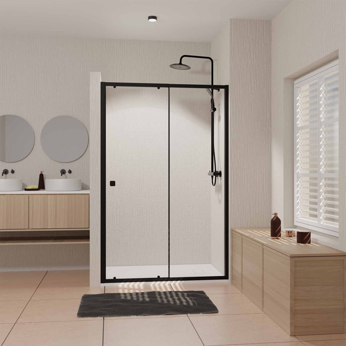 Porte de douche Coulissante Noir 100x185cm - Extensible de 98.5 à 112.5cm - BLACK SLIDE 100