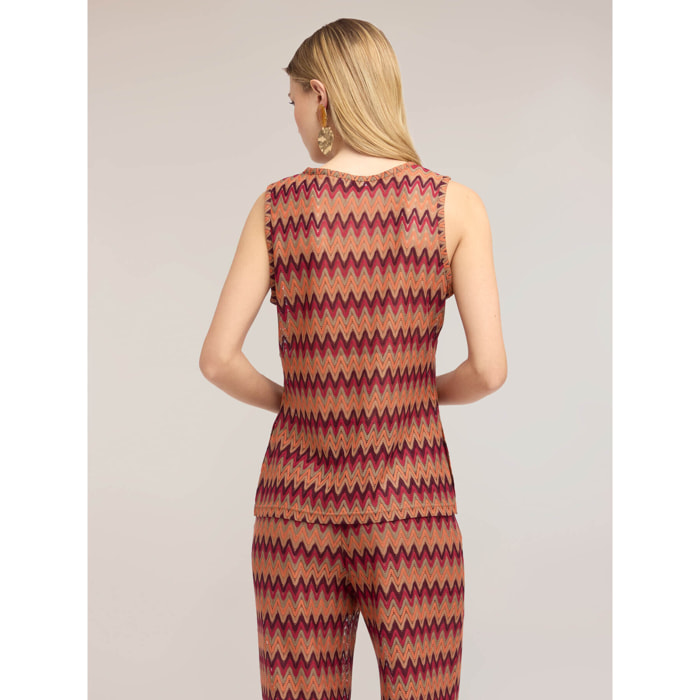 Motivi - Top de punto con estampado chevron - Naranja sol