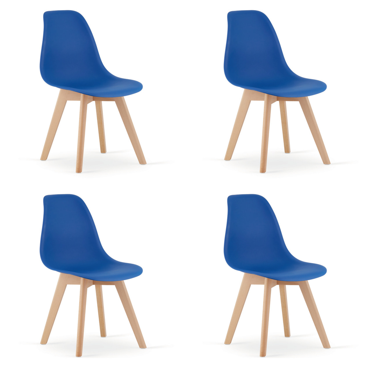 Set di 4 Sedie Kito in Polipropilene Blu con Gambe in Legno di Faggio