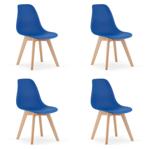 Set di 4 Sedie Kito in Polipropilene Blu con Gambe in Legno di Faggio