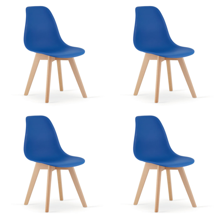 Set di 4 Sedie Kito in Polipropilene Blu con Gambe in Legno di Faggio