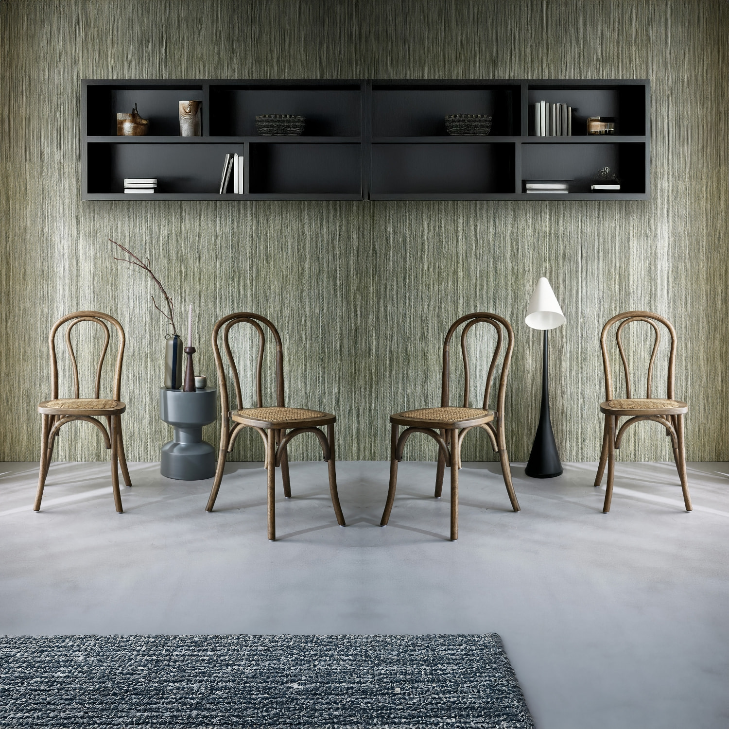 Chaise vintage bois et rotin (lot de 4) BASTILLE