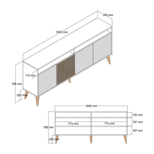 Consolle Garigliano, Credenza da soggiorno, Armadio basso per TV, Base parete attrezzata, 160x35 h79 cm, Noce e Bianco