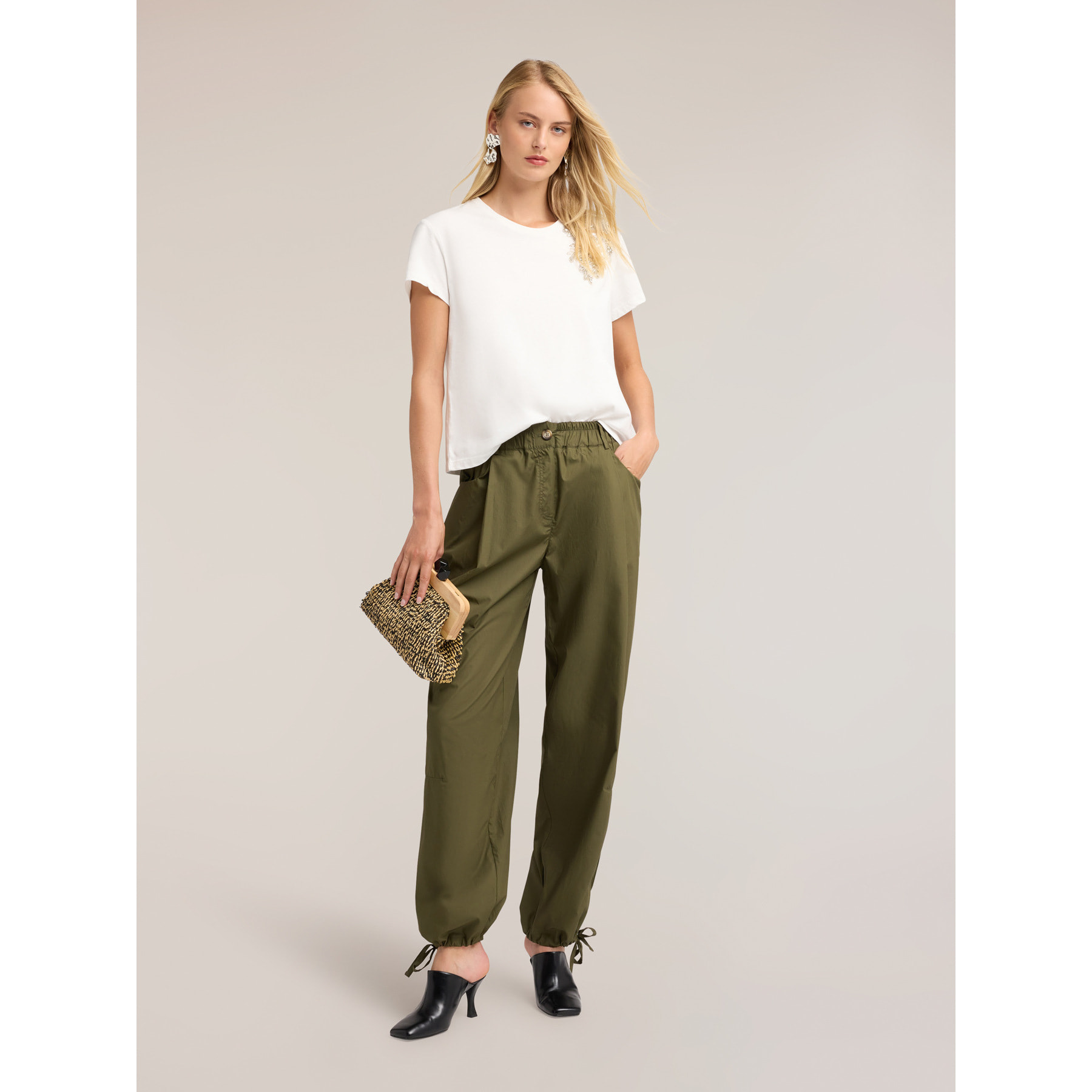 Motivi - Pantalones cargo de popelina de algodón - Verde militare