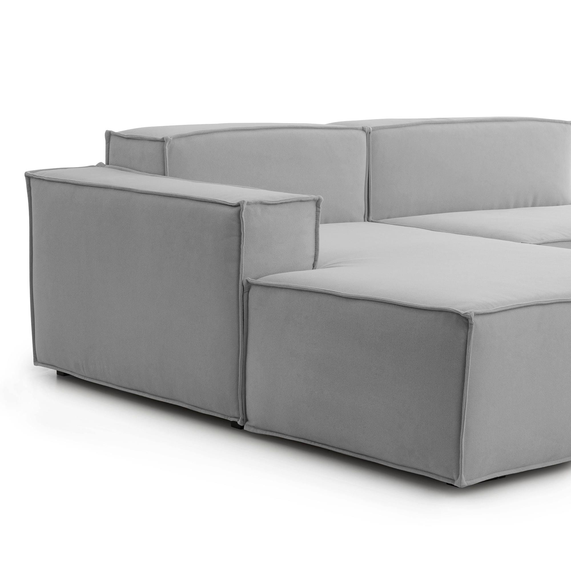 Divano fisso Licia, Divano componibile a 4 posti con penisola sinistra, 100% Made in Italy, Sofà moderno in tessuto, Cm 340x170h70, Grigio