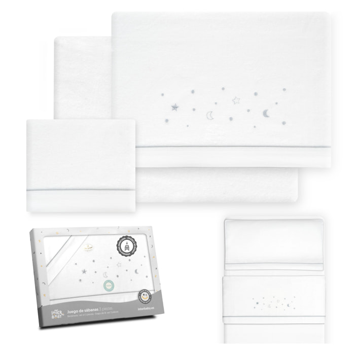 Juego de Sábanas de Minicuna Franela Estrellas Luna