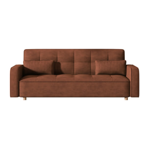 COOPER Canapé scandinave convertible 3 places en velours côtelé terracotta