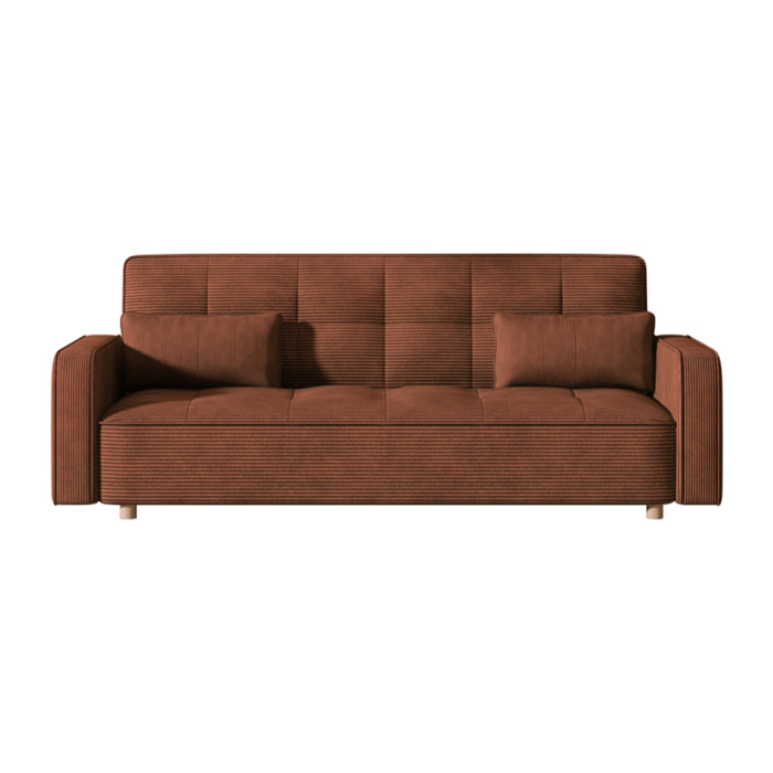 COOPER Canapé scandinave convertible 3 places en velours côtelé terracotta