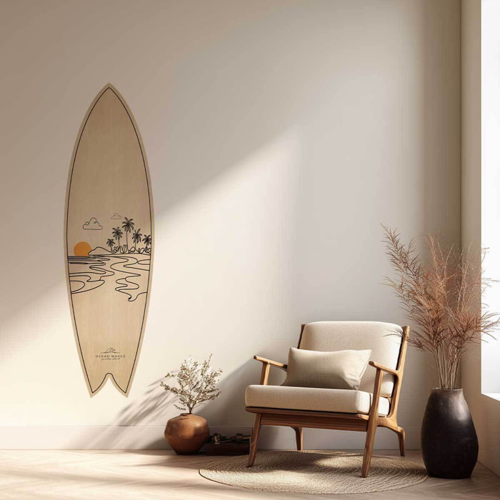 Planche de surf deco line art tropical Tableau alu Dibond